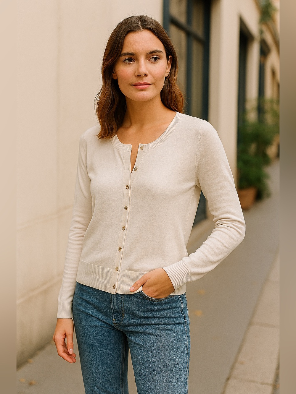 Gap Cream Colour Cardigan, Button-Up Sweater